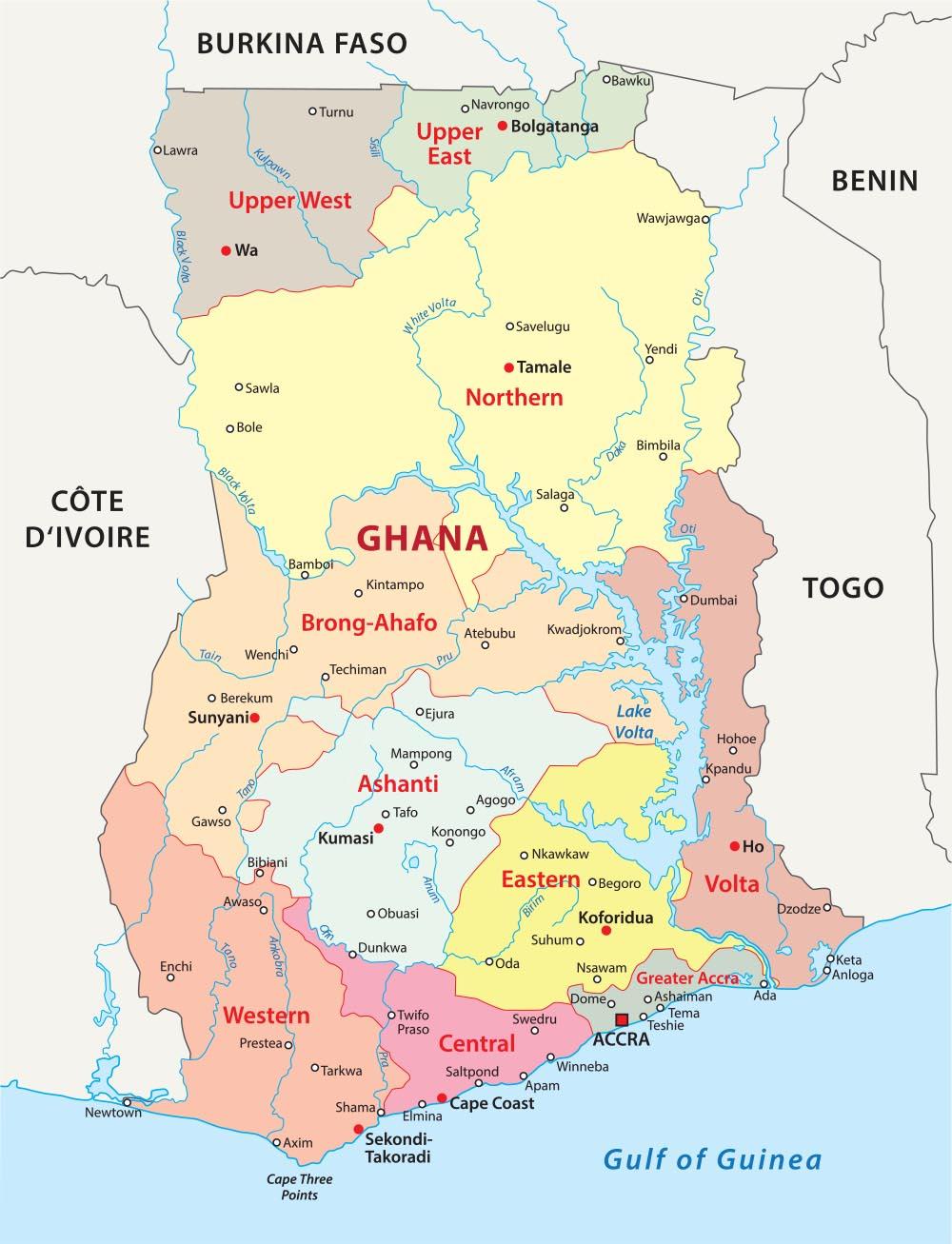 District map of ghana - Map of ghana showing districts (Western Africa