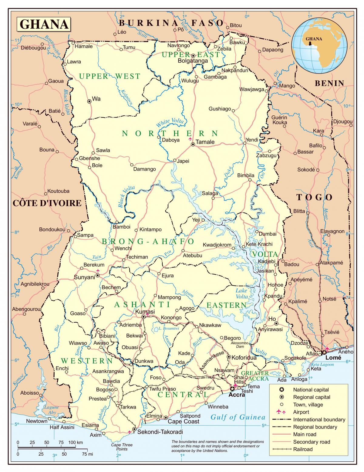 Map of detailed ghana
