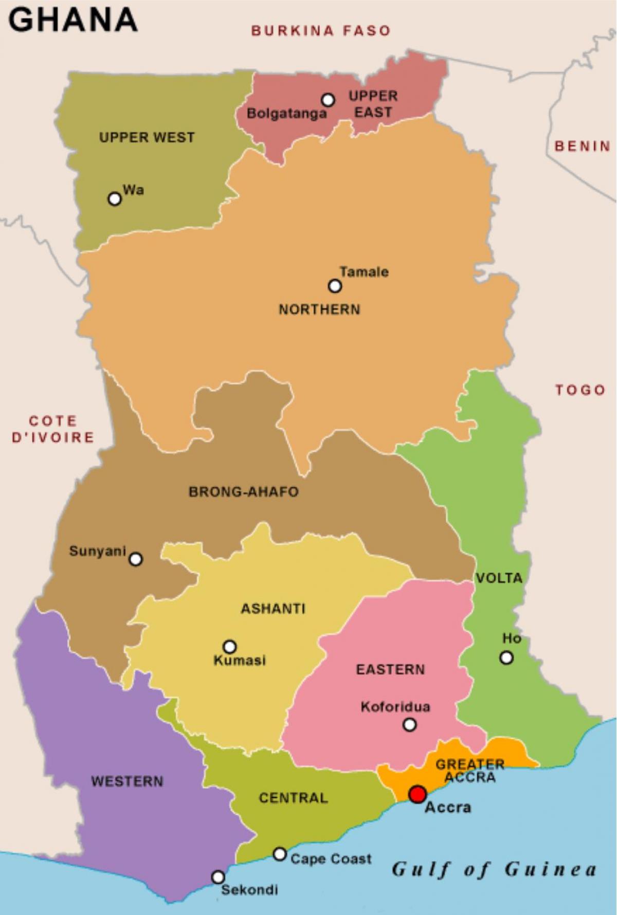 Map of ghana map with the ten regions
